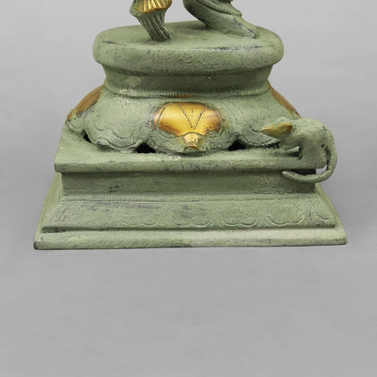 Brassaura® Brass Dancing Ganesha Idol | Handcrafted Lord Ganesh Murti for Home Temple, Living Room & Office Décor | Antique Green Finish | Premium Brass Statue | 12.5 Inches | 5.16 Kg
