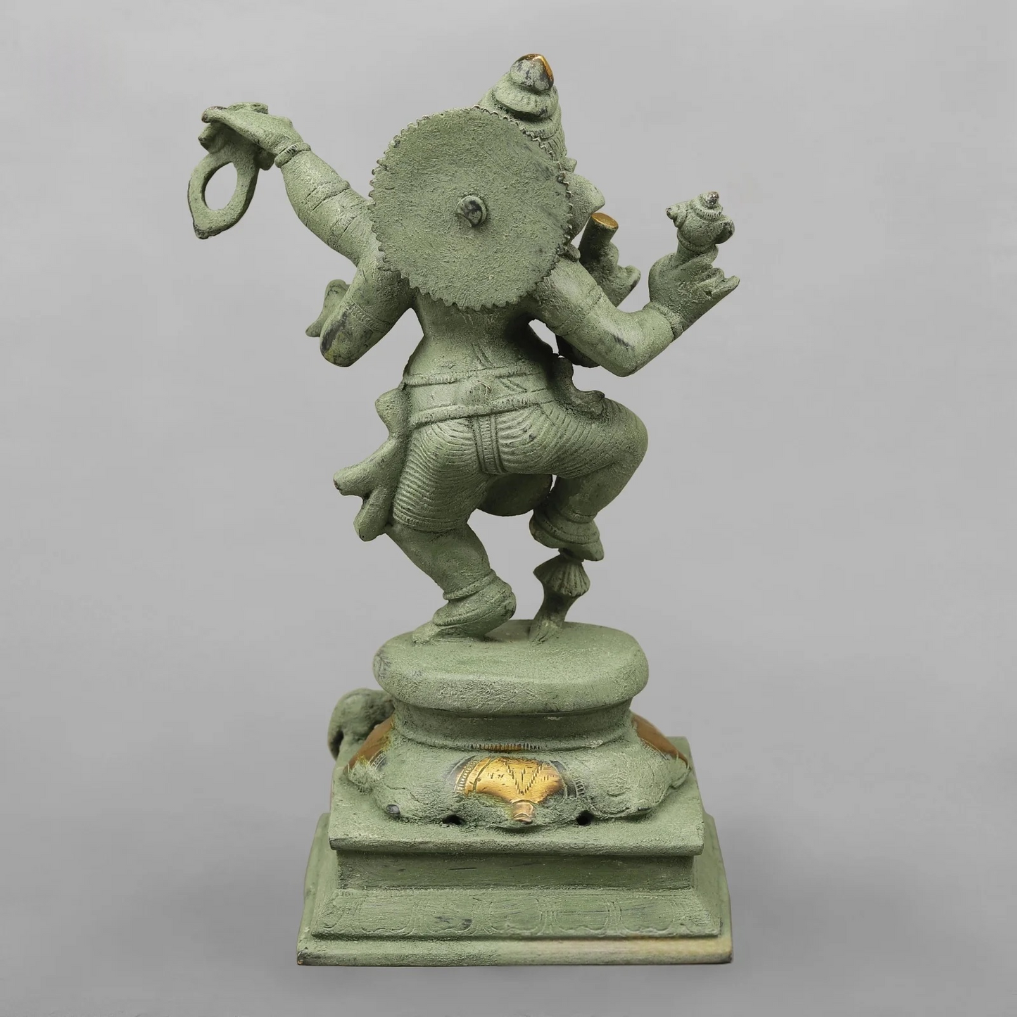 Brassaura® Brass Dancing Ganesha Idol | Handcrafted Lord Ganesh Murti for Home Temple, Living Room & Office Décor | Antique Green Finish | Premium Brass Statue | 12.5 Inches | 5.16 Kg