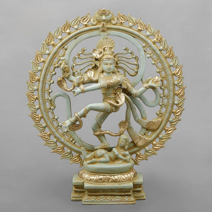 Brassaura® Brass Nataraja Shiva Statue | Handcrafted Dancing Lord Shiva Idol for Home Temple, Living Room & Office Décor | Antique Dual Tone Finish | Premium Brass Murti | 21 Inches | 10.72 Kg