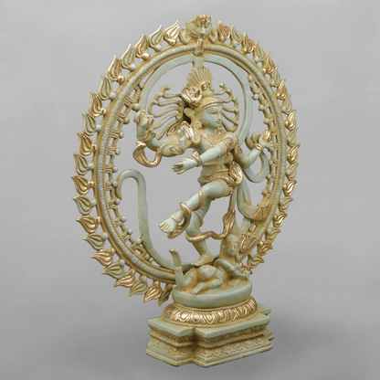Brassaura® Brass Nataraja Shiva Statue | Handcrafted Dancing Lord Shiva Idol for Home Temple, Living Room & Office Décor | Antique Dual Tone Finish | Premium Brass Murti | 21 Inches | 10.72 Kg