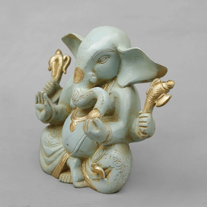 Brassaura® Brass Lord Ganesha Idol | Seated Ganpati Murti with Traditional Detailing & Blessing Pose | Sacred Brass Sculpture for Home Temple, Spiritual Décor & Gifting | 7.5 Inches | 3.3 Kg