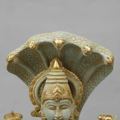 Brassaura® Brass Lord Vishnu Idol | Seated Vishnu Murti on Sheshnag with Intricate Traditional Detailing | Sacred Brass Sculpture for Home Temple, Spiritual Décor & Gifting | 13 Inches | 7.7 Kg