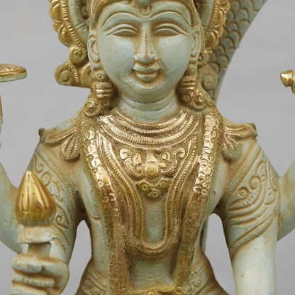 Brassaura® Brass Lord Vishnu Idol | Seated Vishnu Murti on Sheshnag with Intricate Traditional Detailing | Sacred Brass Sculpture for Home Temple, Spiritual Décor & Gifting | 13 Inches | 7.7 Kg