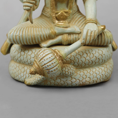 Brassaura® Brass Lord Vishnu Idol | Seated Vishnu Murti on Sheshnag with Intricate Traditional Detailing | Sacred Brass Sculpture for Home Temple, Spiritual Décor & Gifting | 13 Inches | 7.7 Kg
