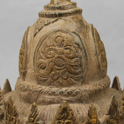 Brassaura® Brass Four-Faced Buddha Head Statue | Chaturmukha Buddha Sculpture with Intricate Traditional Detailing | Sacred Brass Décor for Home, Meditation Space & Gifting | 13 Inches | 9.82 Kg