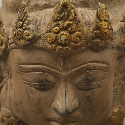 Brassaura® Brass Four-Faced Buddha Head Statue | Chaturmukha Buddha Sculpture with Intricate Traditional Detailing | Sacred Brass Décor for Home, Meditation Space & Gifting | 13 Inches | 9.82 Kg