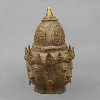 Brassaura® Brass Four-Faced Buddha Head Statue | Chaturmukha Buddha Sculpture with Intricate Traditional Detailing | Sacred Brass Décor for Home, Meditation Space & Gifting | 13 Inches | 9.82 Kg