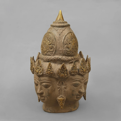 Brassaura® Brass Four-Faced Buddha Head Statue | Chaturmukha Buddha Sculpture with Intricate Traditional Detailing | Sacred Brass Décor for Home, Meditation Space & Gifting | 13 Inches | 9.82 Kg