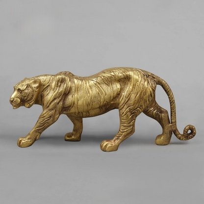 Brassaura® Brass Tiger Statue | Majestic Walking Tiger Figurine with Intricate Detailing | Premium Brass Animal Sculpture for Home Décor, Office, Vastu & Gifting | 13 Inches | 3.7 Kg