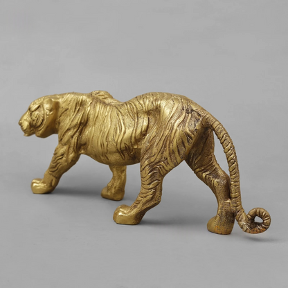 Brassaura® Brass Tiger Statue | Majestic Walking Tiger Figurine with Intricate Detailing | Premium Brass Animal Sculpture for Home Décor, Office, Vastu & Gifting | 13 Inches | 3.7 Kg