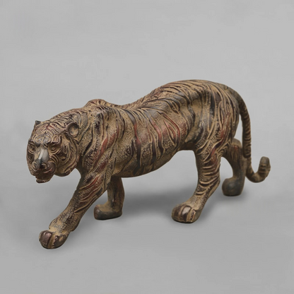 Brassaura® Brass Tiger Statue | Majestic Walking Tiger Figurine with Intricate Detailing | Premium Brass Sculpture for Home Décor, Office, Vastu & Gifting | 13 Inches | 3.9 Kg