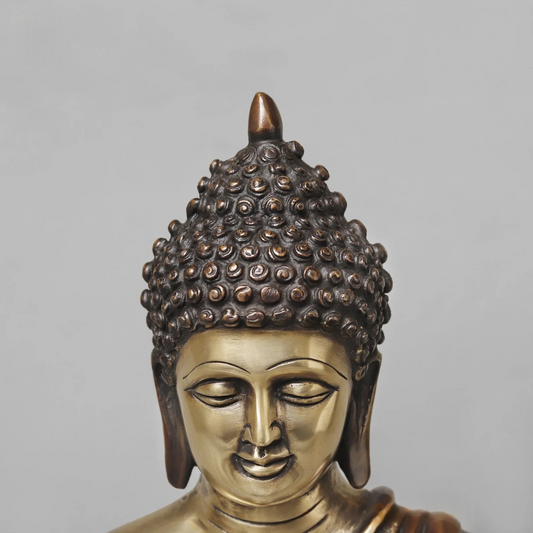 Brassaura® Brass Meditating Buddha Statue | Seated Buddha Idol in Abhaya Mudra with Antique Dual-Tone Finish | Premium Brass Sculpture for Home Décor, Meditation & Gifting | 15 Inches | 8.16 Kg