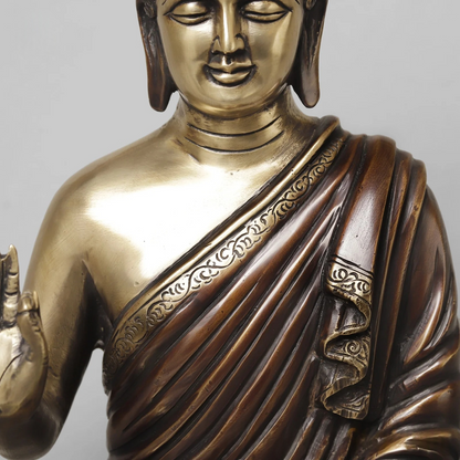 Brassaura® Brass Meditating Buddha Statue | Seated Buddha Idol in Abhaya Mudra with Antique Dual-Tone Finish | Premium Brass Sculpture for Home Décor, Meditation & Gifting | 15 Inches | 8.16 Kg
