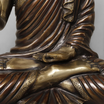 Brassaura® Brass Meditating Buddha Statue | Seated Buddha Idol in Abhaya Mudra with Antique Dual-Tone Finish | Premium Brass Sculpture for Home Décor, Meditation & Gifting | 15 Inches | 8.16 Kg