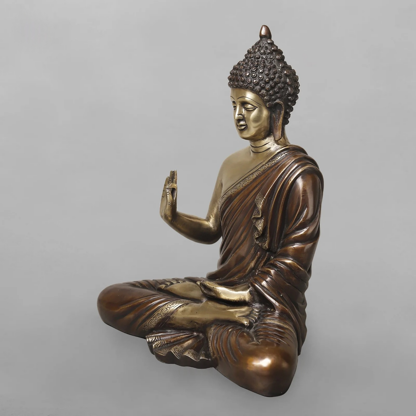 Brassaura® Brass Meditating Buddha Statue | Seated Buddha Idol in Abhaya Mudra with Antique Dual-Tone Finish | Premium Brass Sculpture for Home Décor, Meditation & Gifting | 15 Inches | 8.16 Kg