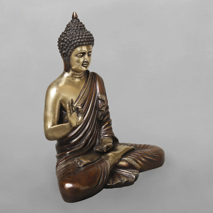 Brassaura® Brass Meditating Buddha Statue | Seated Buddha Idol in Abhaya Mudra with Antique Dual-Tone Finish | Premium Brass Sculpture for Home Décor, Meditation & Gifting | 15 Inches | 8.16 Kg