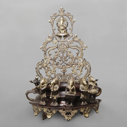 Brassaura® Brass Lord Ganesha Musical Ensemble Urli | Decorative Ganpati Fountain Bowl with Ornate Traditional Detailing | Premium Brass Centerpiece for Home Décor, Temple & Gifting | 30 Inches | 31.98 Kg