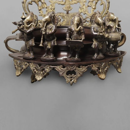Brassaura® Brass Lord Ganesha Musical Ensemble Urli | Decorative Ganpati Fountain Bowl with Ornate Traditional Detailing | Premium Brass Centerpiece for Home Décor, Temple & Gifting | 30 Inches | 31.98 Kg