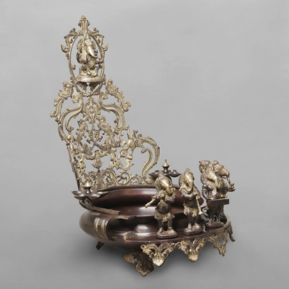 Brassaura® Brass Lord Ganesha Musical Ensemble Urli | Decorative Ganpati Fountain Bowl with Ornate Traditional Detailing | Premium Brass Centerpiece for Home Décor, Temple & Gifting | 30 Inches | 31.98 Kg