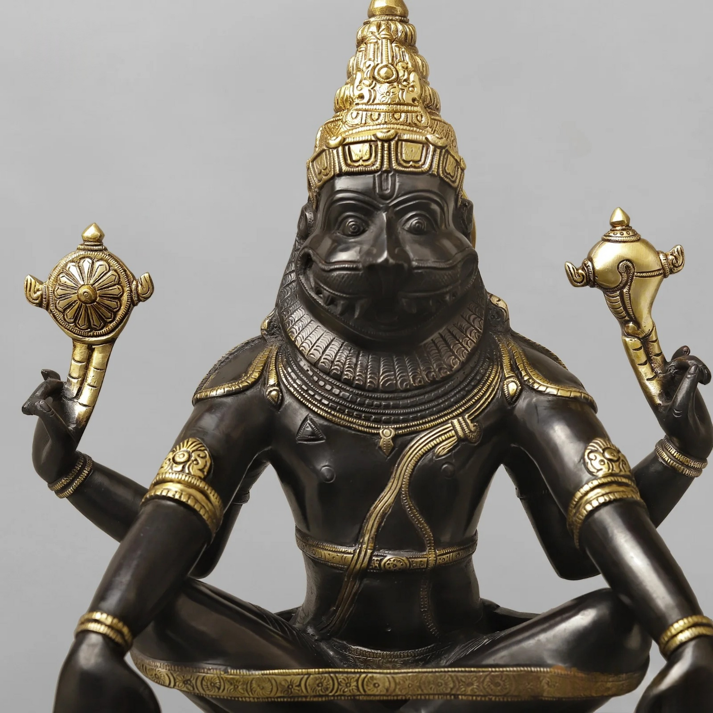 Brassaura® Brass Yoga Narasimha Idol | Lord Narasimha Seated Brass Statue | Antique Finish | Home Temple, Pooja Room & Spiritual Décor | Height 20 Inches | 16.12 Kg