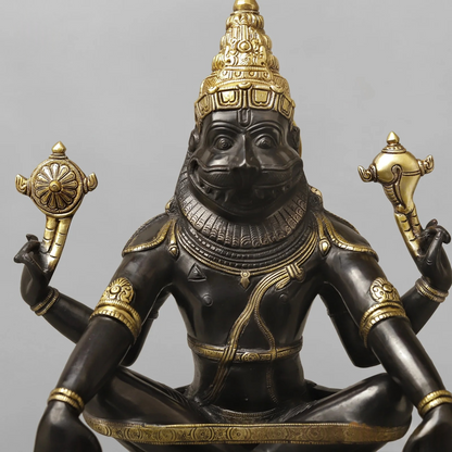 Brassaura® Brass Yoga Narasimha Idol | Lord Narasimha Seated Brass Statue | Antique Finish | Home Temple, Pooja Room & Spiritual Décor | Height 20 Inches | 16.12 Kg