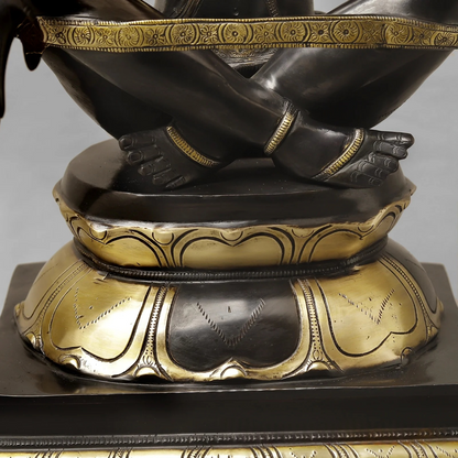 Brassaura® Brass Yoga Narasimha Idol | Lord Narasimha Seated Brass Statue | Antique Finish | Home Temple, Pooja Room & Spiritual Décor | Height 20 Inches | 16.12 Kg
