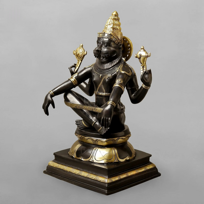 Brassaura® Brass Yoga Narasimha Idol | Lord Narasimha Seated Brass Statue | Antique Finish | Home Temple, Pooja Room & Spiritual Décor | Height 20 Inches | 16.12 Kg