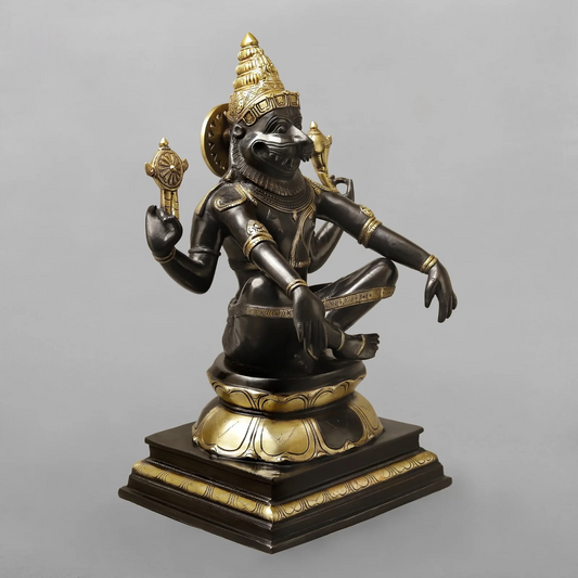 Brassaura® Brass Yoga Narasimha Idol | Lord Narasimha Seated Brass Statue | Antique Finish | Home Temple, Pooja Room & Spiritual Décor | Height 20 Inches | 16.12 Kg