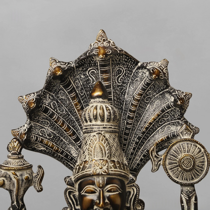 Brassaura® Lord Vishnu Statue | Pure Brass Vishnu Idol with Antique Dual-Tone Finish | Large Religious Sculpture for Home Temple, Pooja Room & Spiritual Décor | 20 Inch | 15.9 Kg