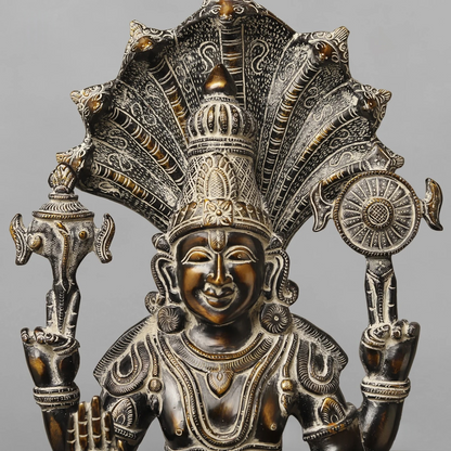 Brassaura® Lord Vishnu Statue | Pure Brass Vishnu Idol with Antique Dual-Tone Finish | Large Religious Sculpture for Home Temple, Pooja Room & Spiritual Décor | 20 Inch | 15.9 Kg