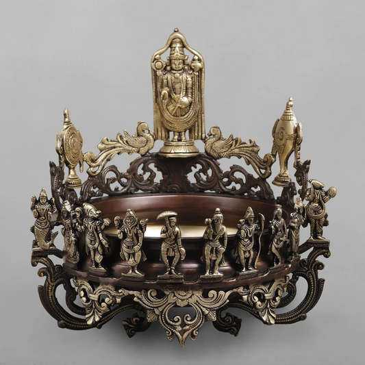 Brassaura® Brass Tirupati Balaji Decorative Urli with Dashavatara, Shankha & Chakra | Height 16.5 Inches | Weight 14 Kgs