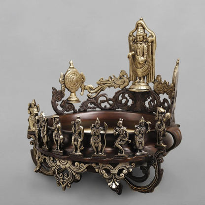 Brassaura® Brass Tirupati Balaji Decorative Urli with Dashavatara, Shankha & Chakra | Height 16.5 Inches | Weight 14 Kgs