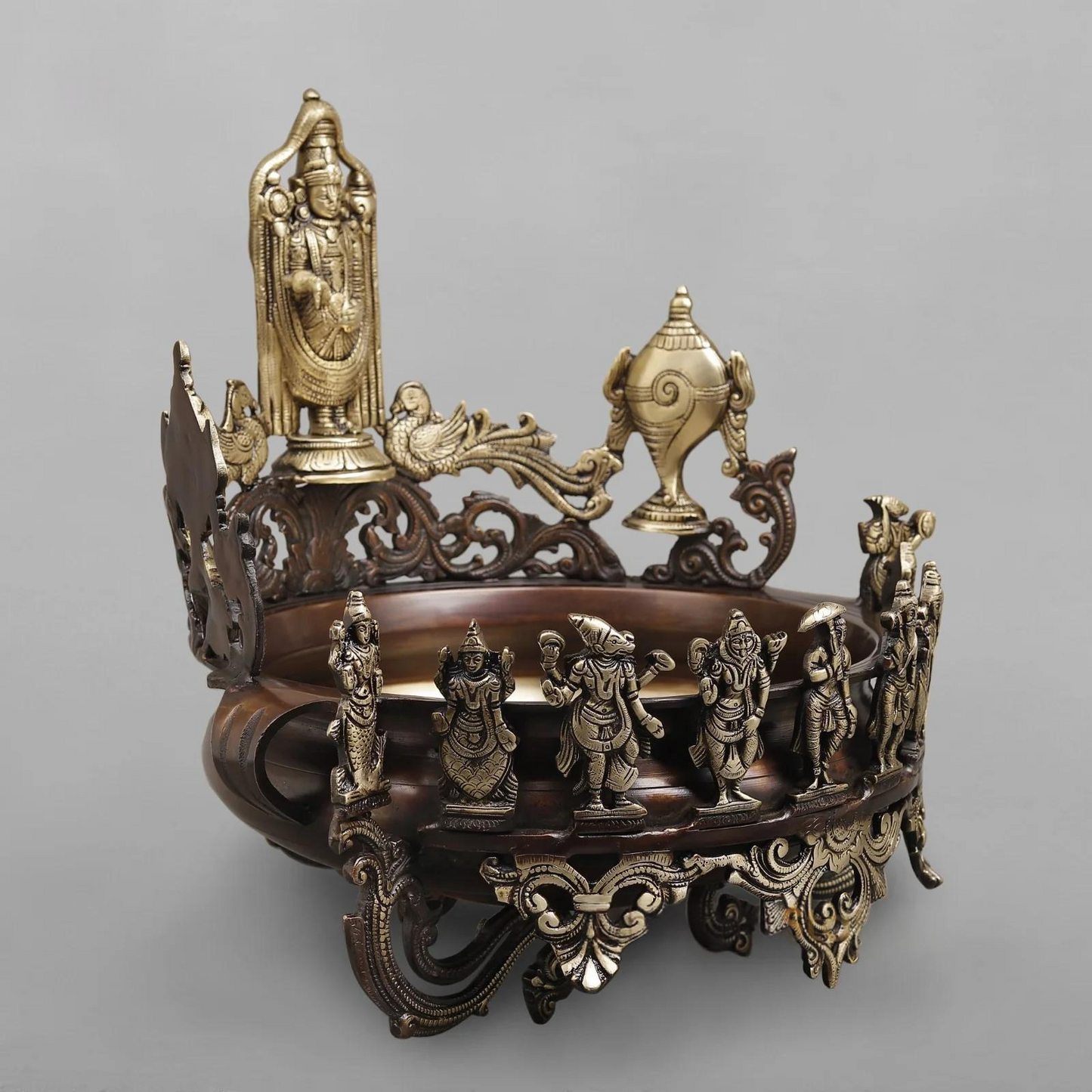 Brassaura® Brass Tirupati Balaji Decorative Urli with Dashavatara, Shankha & Chakra | Height 16.5 Inches | Weight 14 Kgs