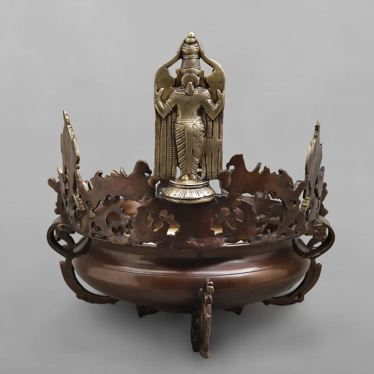 Brassaura® Brass Tirupati Balaji Decorative Urli with Dashavatara, Shankha & Chakra | Height 16.5 Inches | Weight 14 Kgs