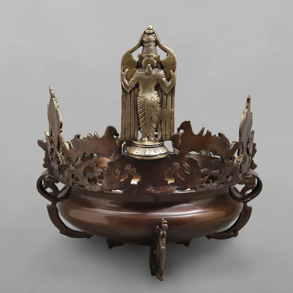 Brassaura® Brass Tirupati Balaji Decorative Urli with Dashavatara, Shankha & Chakra | Height 16.5 Inches | Weight 14 Kgs