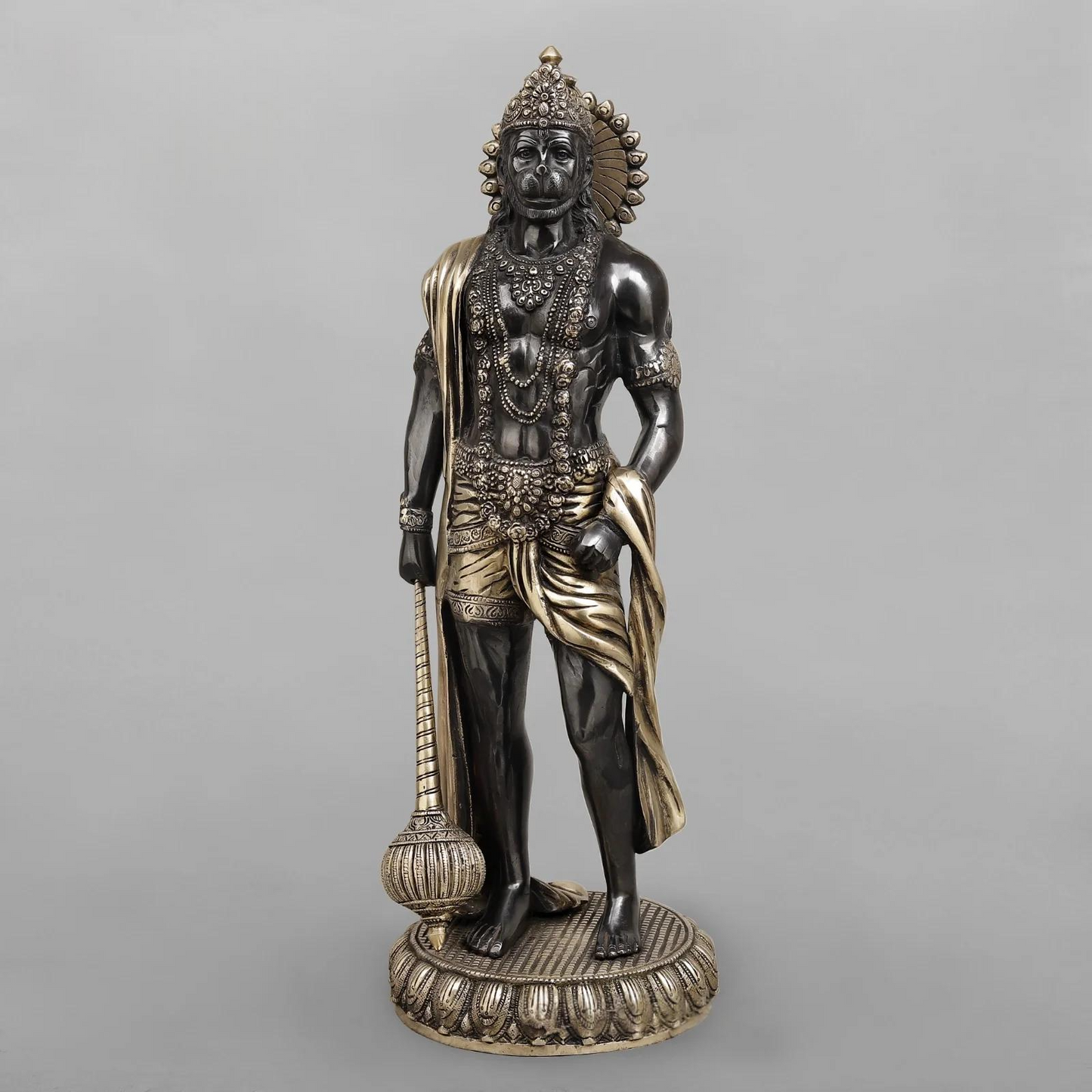 Brassaura® Lord Hanuman Standing Idol with Golden & Black Patina Finish | Pure Superfine Brass Handcrafted Murti | Brass Statue | Height 23 Inches | Weight 11.8Kgs