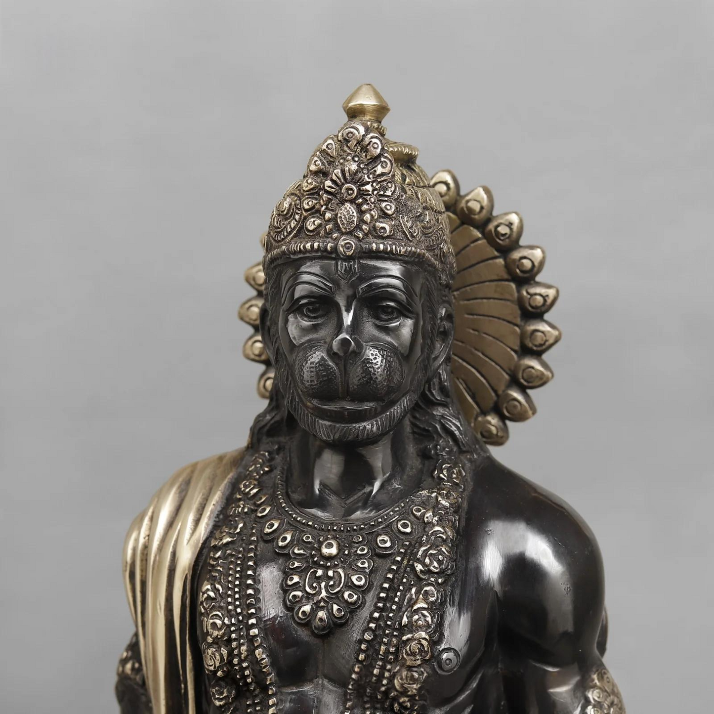 Brassaura® Lord Hanuman Standing Idol with Golden & Black Patina Finish | Pure Superfine Brass Handcrafted Murti | Brass Statue | Height 23 Inches | Weight 11.8Kgs