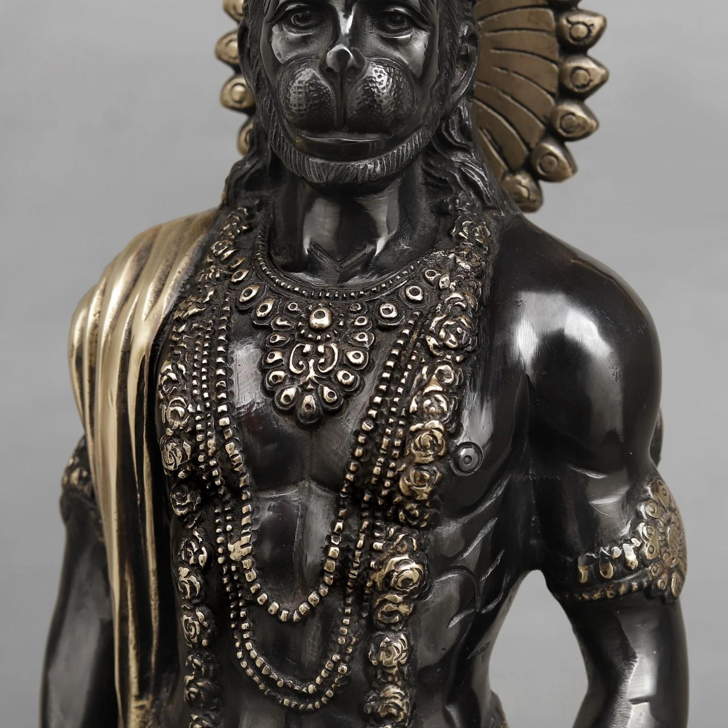 Brassaura® Lord Hanuman Standing Idol with Golden & Black Patina Finish | Pure Superfine Brass Handcrafted Murti | Brass Statue | Height 23 Inches | Weight 11.8Kgs