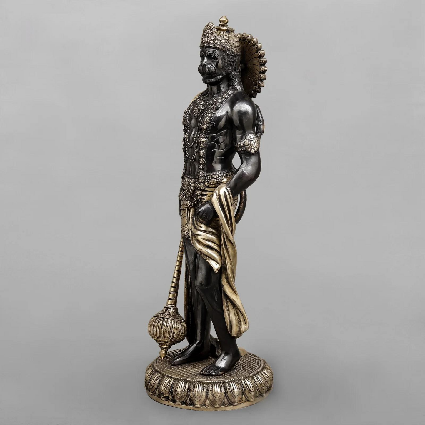 Brassaura® Lord Hanuman Standing Idol with Golden & Black Patina Finish | Pure Superfine Brass Handcrafted Murti | Brass Statue | Height 23 Inches | Weight 11.8Kgs