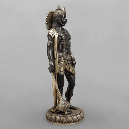 Brassaura® Lord Hanuman Standing Idol with Golden & Black Patina Finish | Pure Superfine Brass Handcrafted Murti | Brass Statue | Height 23 Inches | Weight 11.8Kgs