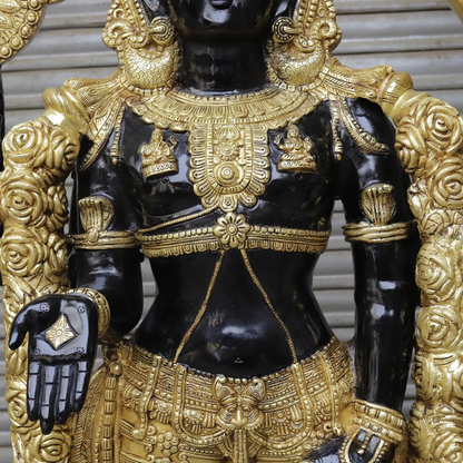 ब्रासोरा® वृंदावन वेणुगोपाल कृष्ण पीतल की प्रतिमा मोर के साथ | एंटीक नीला और सुनहरा रंग | ऊँचाई 20 इंच