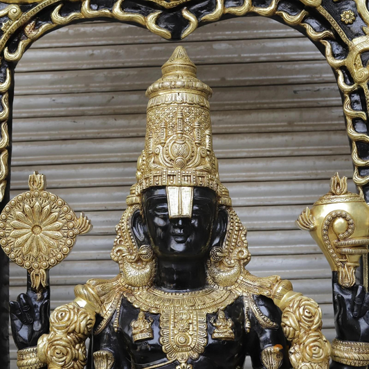 ब्रासोरा® वृंदावन वेणुगोपाल कृष्ण पीतल की प्रतिमा मोर के साथ | एंटीक नीला और सुनहरा रंग | ऊँचाई 20 इंच