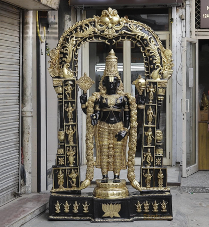 ब्रासोरा® वृंदावन वेणुगोपाल कृष्ण पीतल की प्रतिमा मोर के साथ | एंटीक नीला और सुनहरा रंग | ऊँचाई 20 इंच