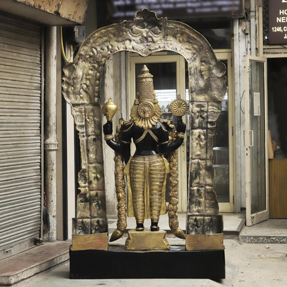 ब्रासोरा® वृंदावन वेणुगोपाल कृष्ण पीतल की प्रतिमा मोर के साथ | एंटीक नीला और सुनहरा रंग | ऊँचाई 20 इंच