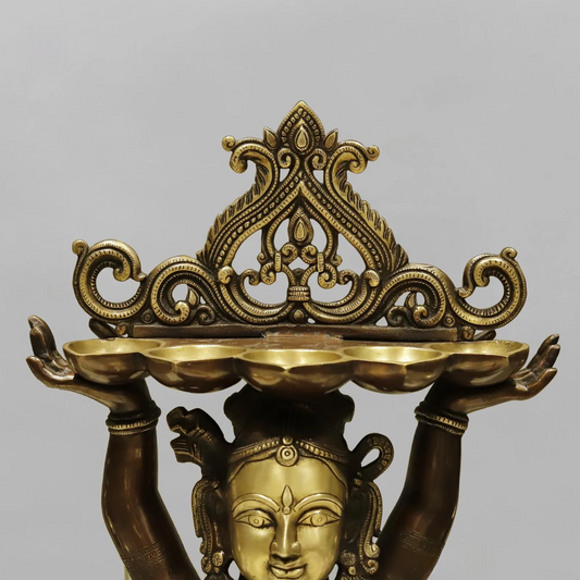 Brassaura® Ashtalakshmi Standing Deepam Idol with Golden & Black Patina Finish | Pure Superfine Brass Handcrafted Murti | Brass Statue for Home Temple| Height 48 Inches | Weight 60.3 Kgs