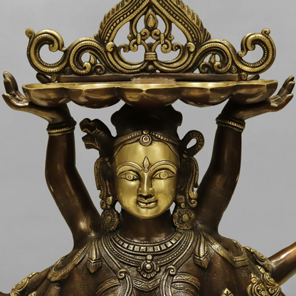 ब्रासोरा® वृंदावन वेणुगोपाल कृष्ण पीतल की प्रतिमा मोर के साथ | एंटीक नीला और सुनहरा रंग | ऊँचाई 20 इंच