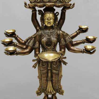 ब्रासोरा® वृंदावन वेणुगोपाल कृष्ण पीतल की प्रतिमा मोर के साथ | एंटीक नीला और सुनहरा रंग | ऊँचाई 20 इंच