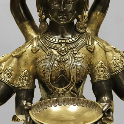 Brassaura® Ashtalakshmi Standing Deepam Idol with Golden & Black Patina Finish | Pure Superfine Brass Handcrafted Murti | Brass Statue for Home Temple| Height 48 Inches | Weight 60.4 Kgs
