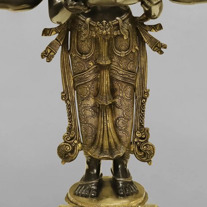 Brassaura® Ashtalakshmi Standing Deepam Idol with Golden & Black Patina Finish | Pure Superfine Brass Handcrafted Murti | Brass Statue for Home Temple| Height 48 Inches | Weight 60.4 Kgs