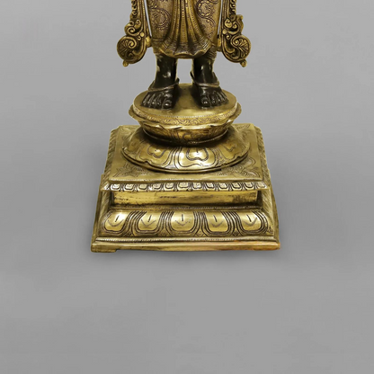 Brassaura® Ashtalakshmi Standing Deepam Idol with Golden & Black Patina Finish | Pure Superfine Brass Handcrafted Murti | Brass Statue for Home Temple| Height 48 Inches | Weight 60.4 Kgs